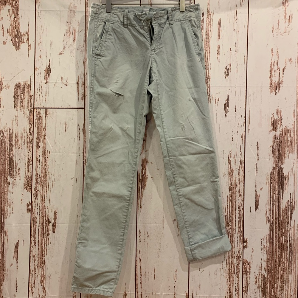 LOFT DISTRESSED COTTON PANTS PALE BLUE SIZE 0 EUC